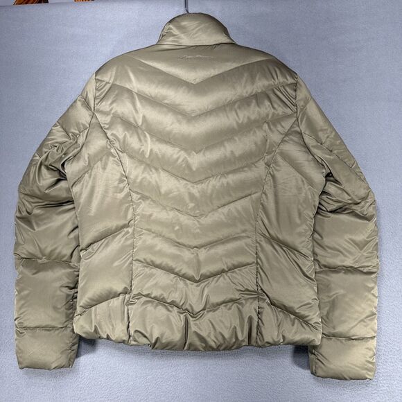 Eddie Bauer EB550 Jacket‎ Womens L Goose Down Gold Quilted Puffer Coat Full Zip - Picture 12 of 16